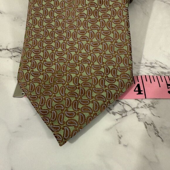 Handmade Setazone 100% Silk Tie  Brown Green Paisley Elegant Design Iridescent - Picture 10 of 14